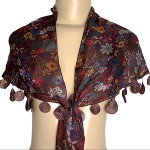NWT Salisbury Boho Butterfly Floral Fringe Embroidered Dot Dangle Wrap Scarf